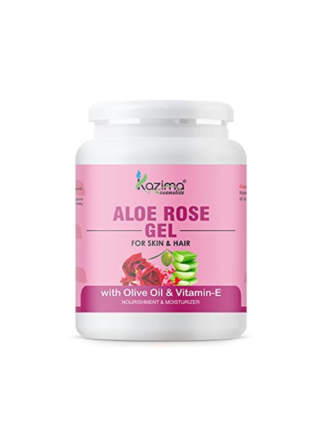 Aloe Rose Gel With Pure Aloe Vera, Olive & Vitamin E For Face, Skin & Hair - Moisturizing, Skin Lightening, Acne Scars, Wrinkles, Sunburn & Dark Circles (500 Gram)