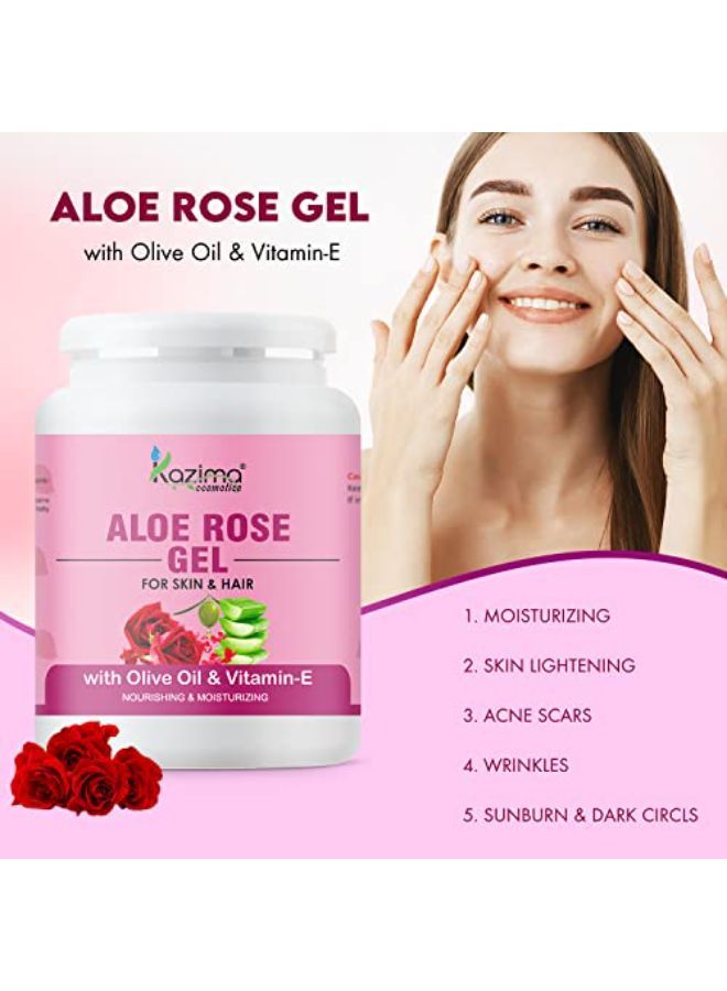 Aloe Rose Gel With Pure Aloe Vera, Olive & Vitamin E For Face, Skin & Hair - Moisturizing, Skin Lightening, Acne Scars, Wrinkles, Sunburn & Dark Circles (500 Gram)