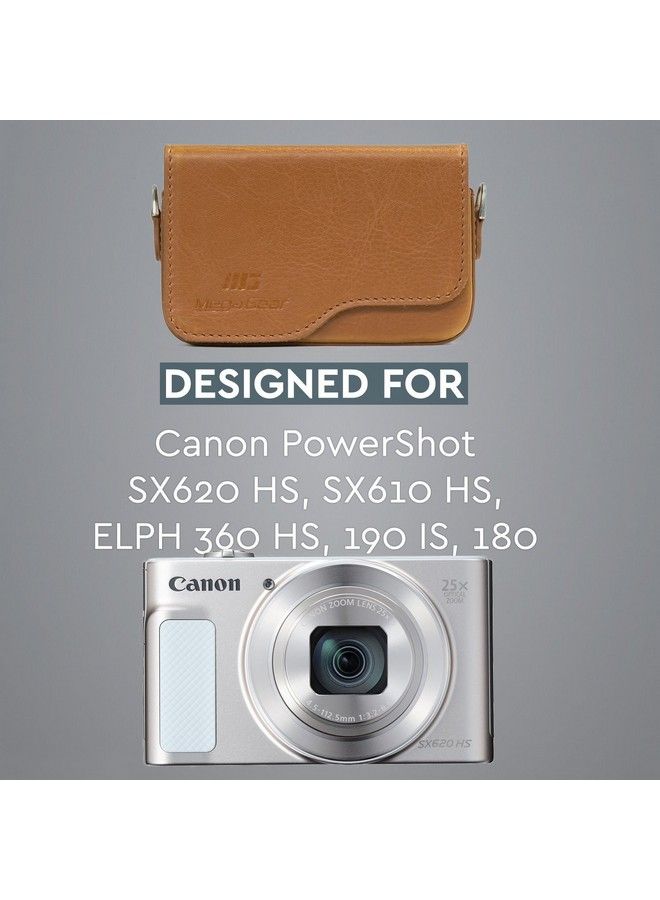 Canon Powershot Sx620 Hs Elph 180 Elph 360 Hs Elph 190 Is Elph 170 Is Sx610 Hs Leather Camera Case With Strap Light Brown Mg1091