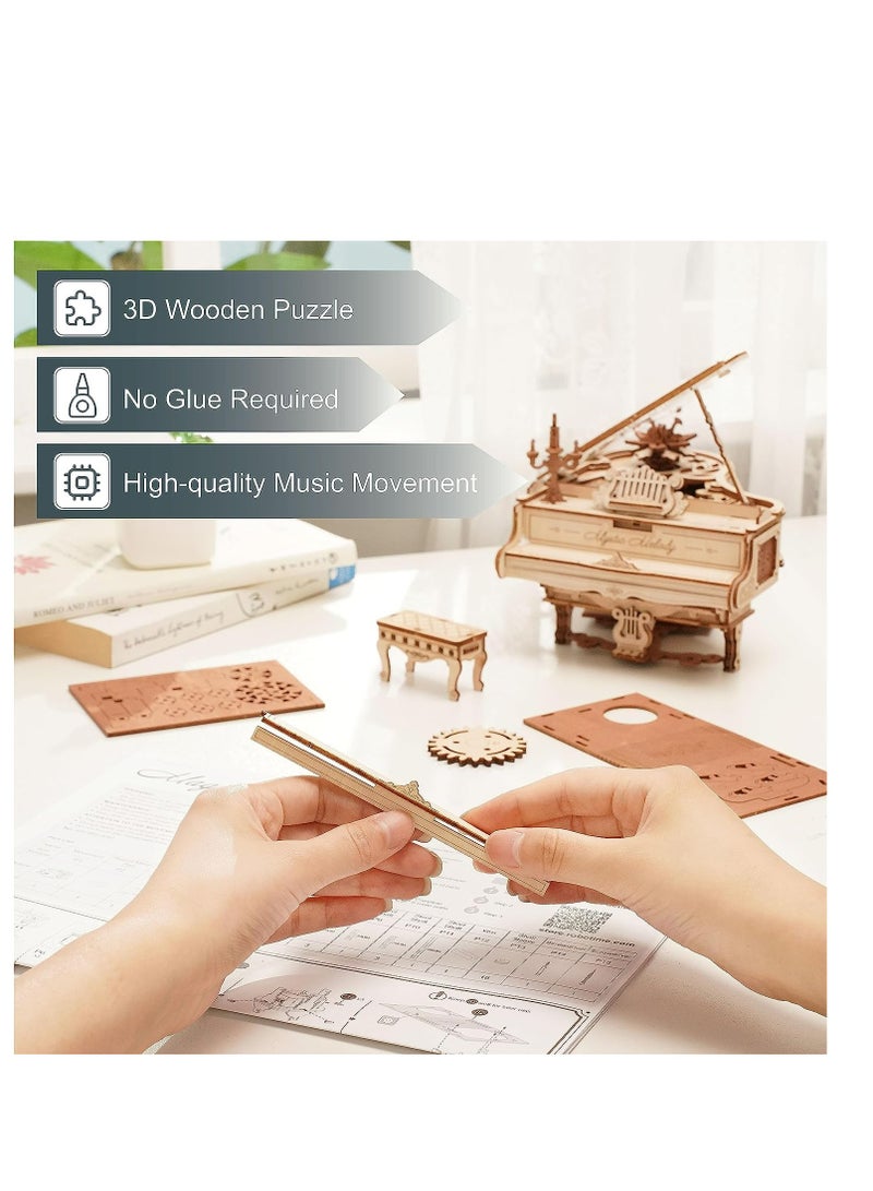 ROKR Magic Piano Mechanical Music Box 3D Wooden Puzzle AMK81, Assembly Brain Teaser 3D Wooden Puzzle DIY Build Model Crafts Kits, Unique Gifts and Home Decor for Teens or Adults