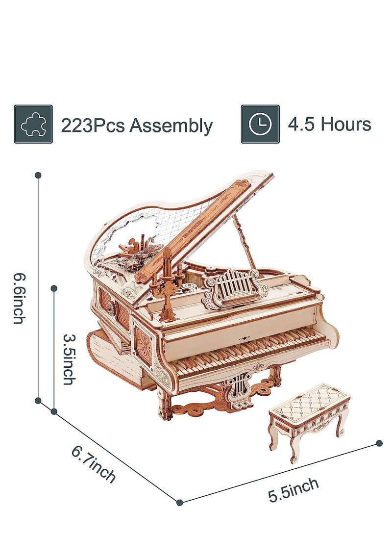 ROKR Magic Piano Mechanical Music Box 3D Wooden Puzzle AMK81, Assembly Brain Teaser 3D Wooden Puzzle DIY Build Model Crafts Kits, Unique Gifts and Home Decor for Teens or Adults