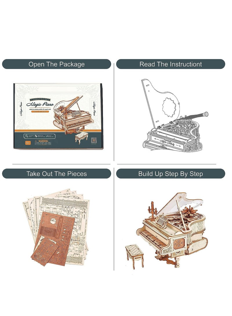 ROKR Magic Piano Mechanical Music Box 3D Wooden Puzzle AMK81, Assembly Brain Teaser 3D Wooden Puzzle DIY Build Model Crafts Kits, Unique Gifts and Home Decor for Teens or Adults