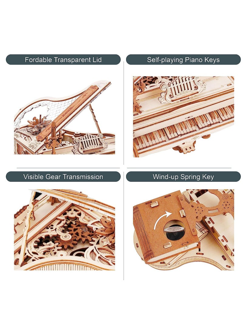 ROKR Magic Piano Mechanical Music Box 3D Wooden Puzzle AMK81, Assembly Brain Teaser 3D Wooden Puzzle DIY Build Model Crafts Kits, Unique Gifts and Home Decor for Teens or Adults