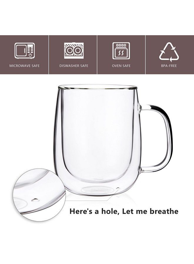 Large Double Wall Glass Coffee Mug 15.2Ozclear Insulated Glass Espresso Cup With Big Handleset Of 1