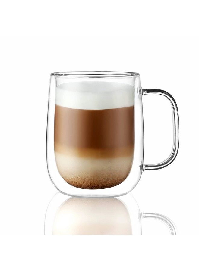 Large Double Wall Glass Coffee Mug 15.2Ozclear Insulated Glass Espresso Cup With Big Handleset Of 1