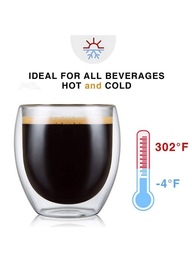 Double Wall Glass Espresso Cups 8.5 Ozclear Insulated Glass Coffee Mug For Cappuccinoteaset Of 2