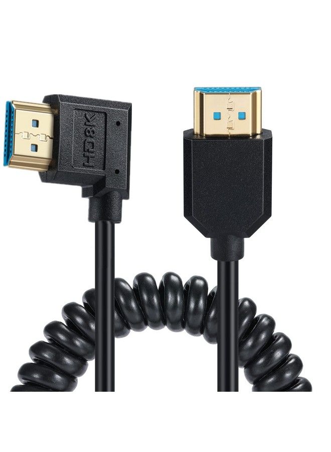 8K Hdmi Cable 4Ft Coiled Hdmi 2.1 Male To Male 90 Degree Angle Spiral Extender Cord High Speed Supports 48Gbps 8K@60 For Camera Camcorder Hd Tv Pc And More (Left Angle)