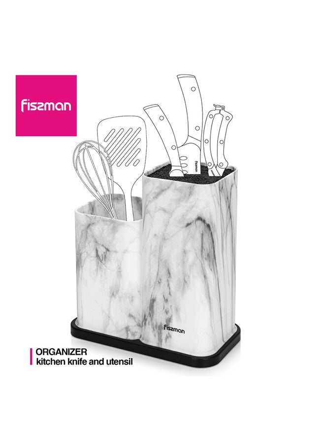 Kitchen Knife And Utensil Organizer 11x11x23+11x11x17cm, Marble Plastic