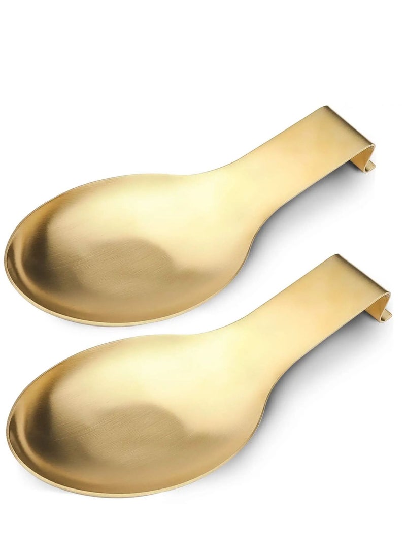 Gold Spoon Rest for Kitchen Counter 2 pieces, Stainless Steel Spoon Holder for Stove Top, Spatula Ladle Spoon Utensils Holder, Gold Kitchen Accessories