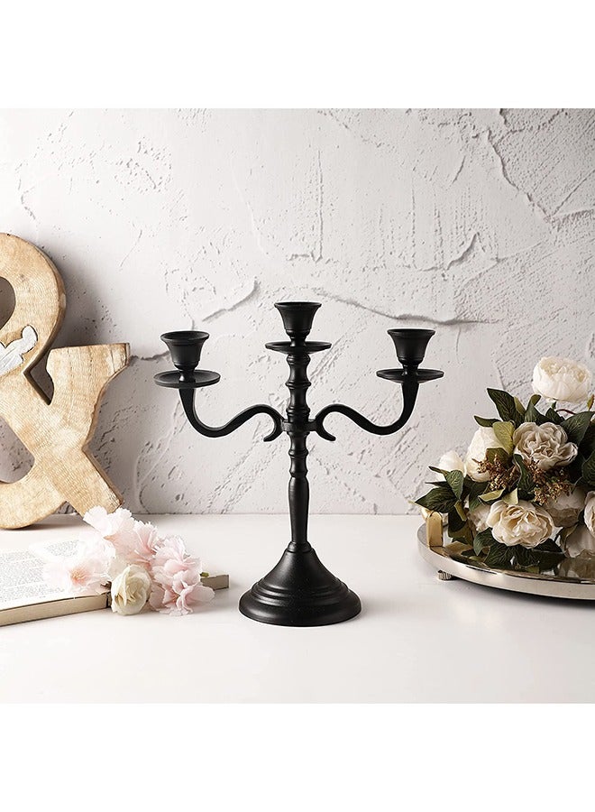 VOIDROP Three Arm Candelabra 10 inch Tall Black mate Taper Candle Holders, Candle Stands Candlesticks for Home Decor Wedding Parties Dinning Table Centerpiece Thick Candles (Black)