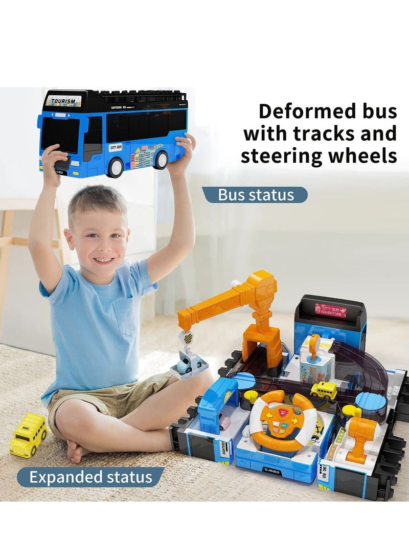 Race Tracks Car Adventure Toys, Play Vehicle with Sound and Light, Car Rescue Adventure Toy, Transforming Bus Toys, Best Gifts for 3-8 Year Old Kids Boys and Girls