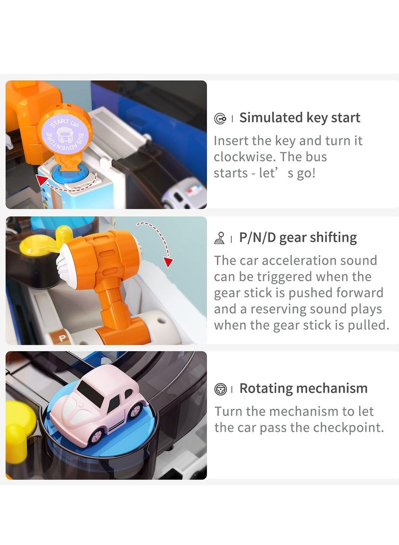 Race Tracks Car Adventure Toys, Play Vehicle with Sound and Light, Car Rescue Adventure Toy, Transforming Bus Toys, Best Gifts for 3-8 Year Old Kids Boys and Girls