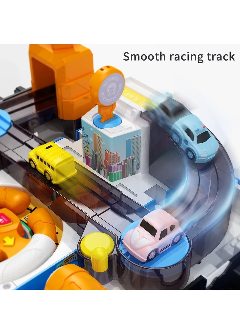 Race Tracks Car Adventure Toys, Play Vehicle with Sound and Light, Car Rescue Adventure Toy, Transforming Bus Toys, Best Gifts for 3-8 Year Old Kids Boys and Girls