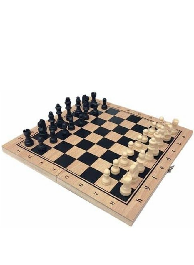 Large Chess, Checkers & Backgammon 3 in 1 Set - Outdoor & Travel Learning Game - Magnetic Chess Board - Wooden Chess Set (Size: 39 x 39 cm)