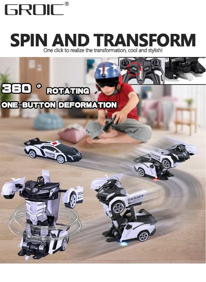 Transform Remote Control Car, Transform Robot RC Car Toys with 2.4Ghz One-Button Transforming 360 Degree Rotation Drifting Police Car,Deformation Car 1:18 Scale