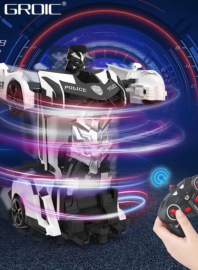 Transform Remote Control Car, Transform Robot RC Car Toys with 2.4Ghz One-Button Transforming 360 Degree Rotation Drifting Police Car,Deformation Car 1:18 Scale