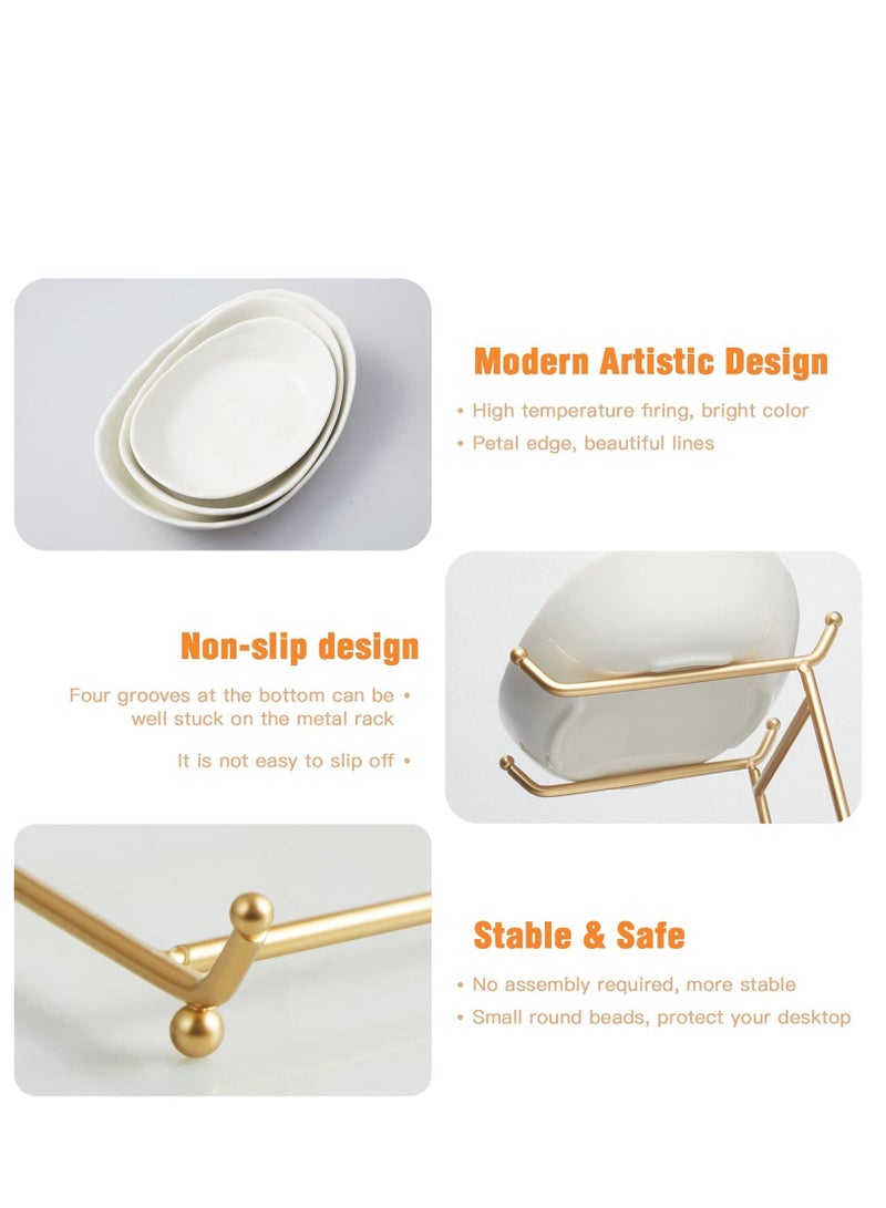 Fruit Bowl for Kitchen Counter, 2 Tier Ceramic Serving Bowls with Metal Stand, Tiered Fruit Basket for Fruit Vegetable Storage, Snack (Gold)