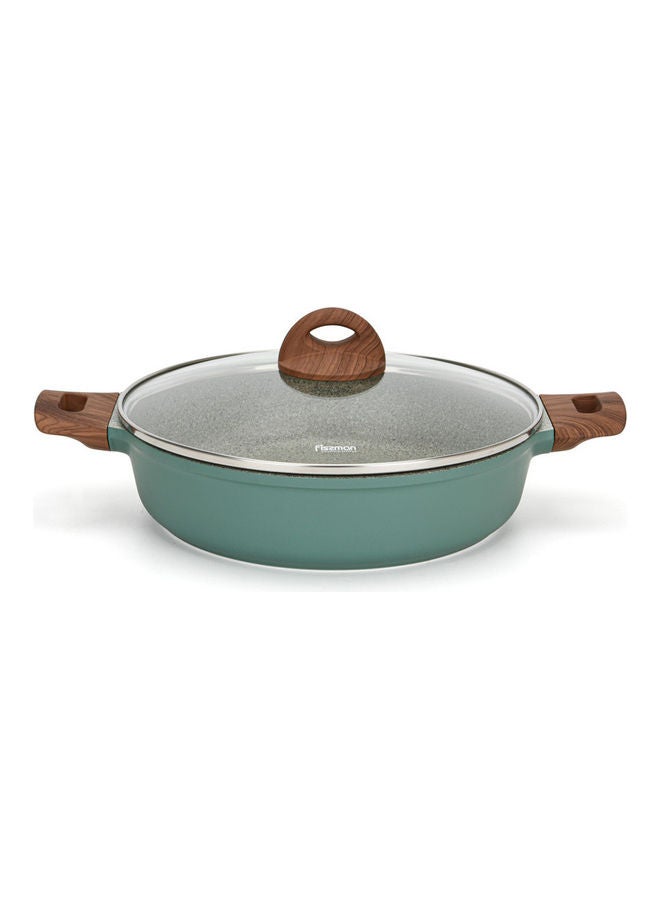 Casserole With Glass Lid Aluminium Coating Shallow And Induction Bottom 28x7.2cm/3.8LTR Green
