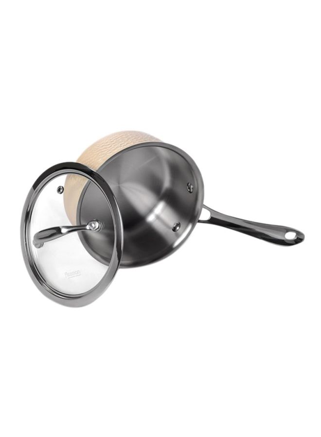 Brigette Series Stainless Steel Sauce Pan With Glass Lid 1.4L Beige 1.4Lcm