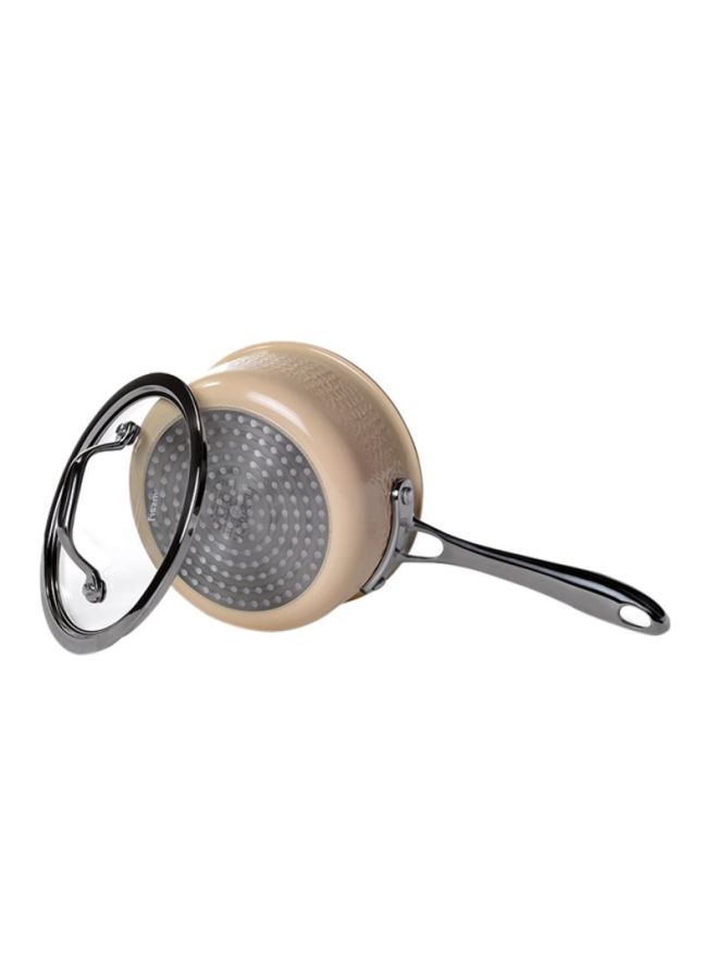Brigette Series Stainless Steel Sauce Pan With Glass Lid 1.4L Beige 1.4Lcm