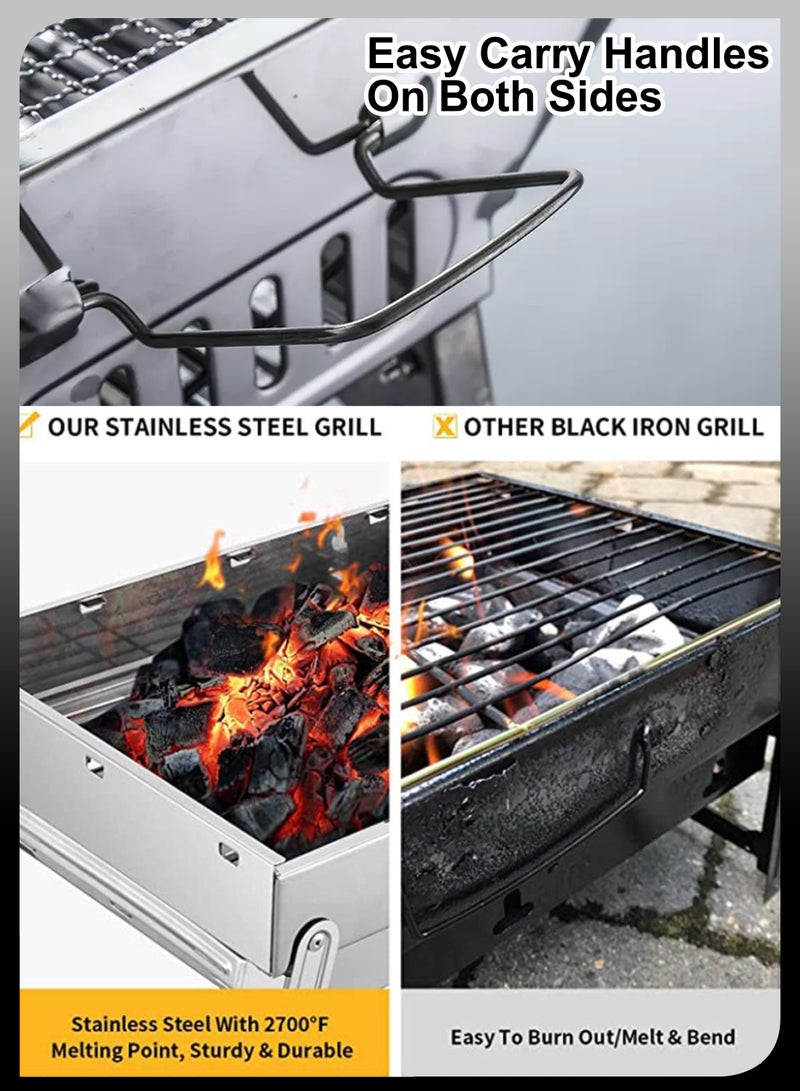 Portable 47cm Foldable BBQ Charcoal Grill Smoker Stainless Steel Barbecue Grilling Cooker Set Tool For Backyard Outdoor Kebab Tikka Cooking Camping Hiking Picnics Garden Beach Party