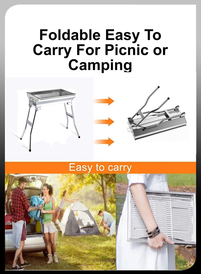 Portable 47cm Foldable BBQ Charcoal Grill Smoker Stainless Steel Barbecue Grilling Cooker Set Tool For Backyard Outdoor Kebab Tikka Cooking Camping Hiking Picnics Garden Beach Party