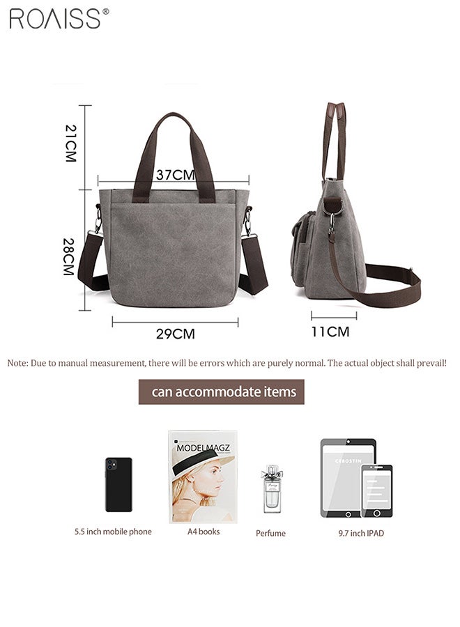 Women's Canvas Commuter Handbag Fashion Versatile Messenger Bag Large Capacity Multi Pocket Adjustable Detachable Shoulder Strap Tote Bag