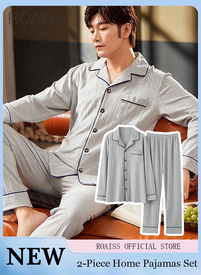 2-Piece Set Of Unisex Pajamas Pure Cotton Long Sleeved Pants For Couples' Home Wear Fashion Casual Family Set