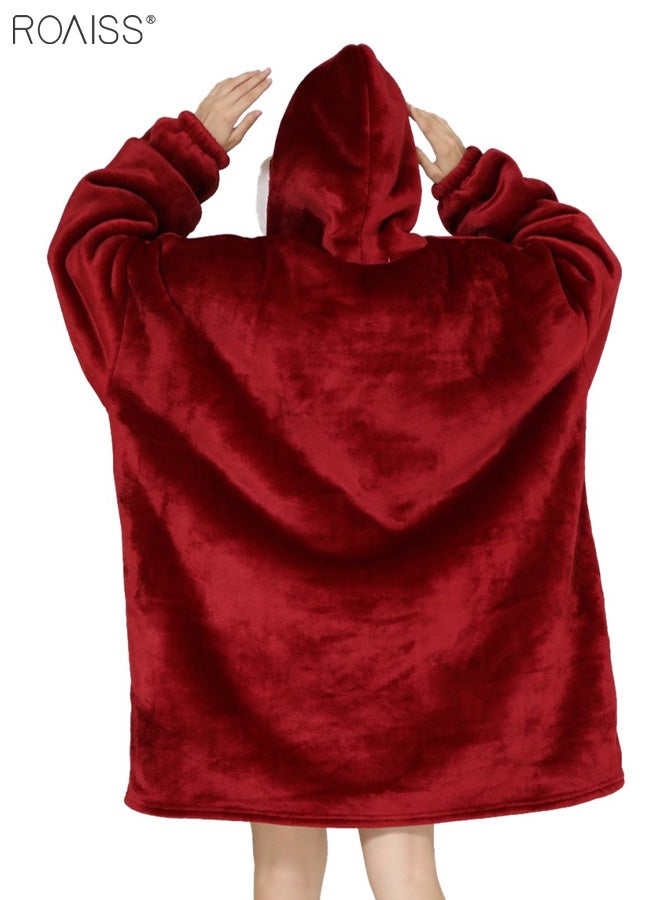 Women's Warm Plush Hooded Sweatshirt Facecloth Tv Tv Blanket Large Pockets Warm Pullover Pajamas