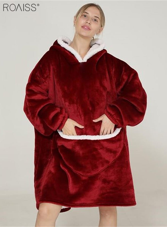 Women's Warm Plush Hooded Sweatshirt Facecloth Tv Tv Blanket Large Pockets Warm Pullover Pajamas