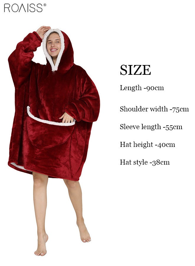 Women's Warm Plush Hooded Sweatshirt Facecloth Tv Tv Blanket Large Pockets Warm Pullover Pajamas