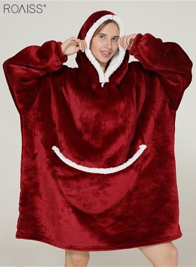 Women's Warm Plush Hooded Sweatshirt Facecloth Tv Tv Blanket Large Pockets Warm Pullover Pajamas