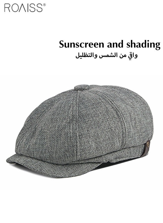 2-Piece Linen Vintage Tweed Hat Casual British Versatile Octagonal Hat Comfortable And Breathable Beret