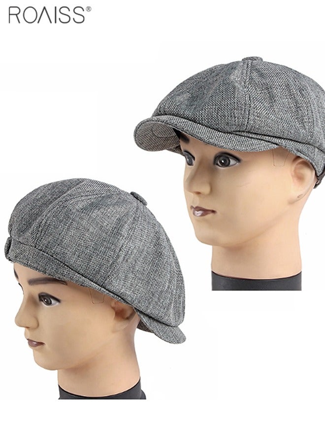 2-Piece Linen Vintage Tweed Hat Casual British Versatile Octagonal Hat Comfortable And Breathable Beret