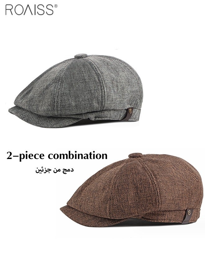 2-Piece Linen Vintage Tweed Hat Casual British Versatile Octagonal Hat Comfortable And Breathable Beret