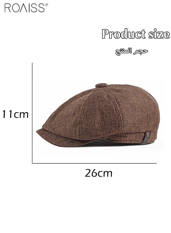 2-Piece Linen Vintage Tweed Hat Casual British Versatile Octagonal Hat Comfortable And Breathable Beret