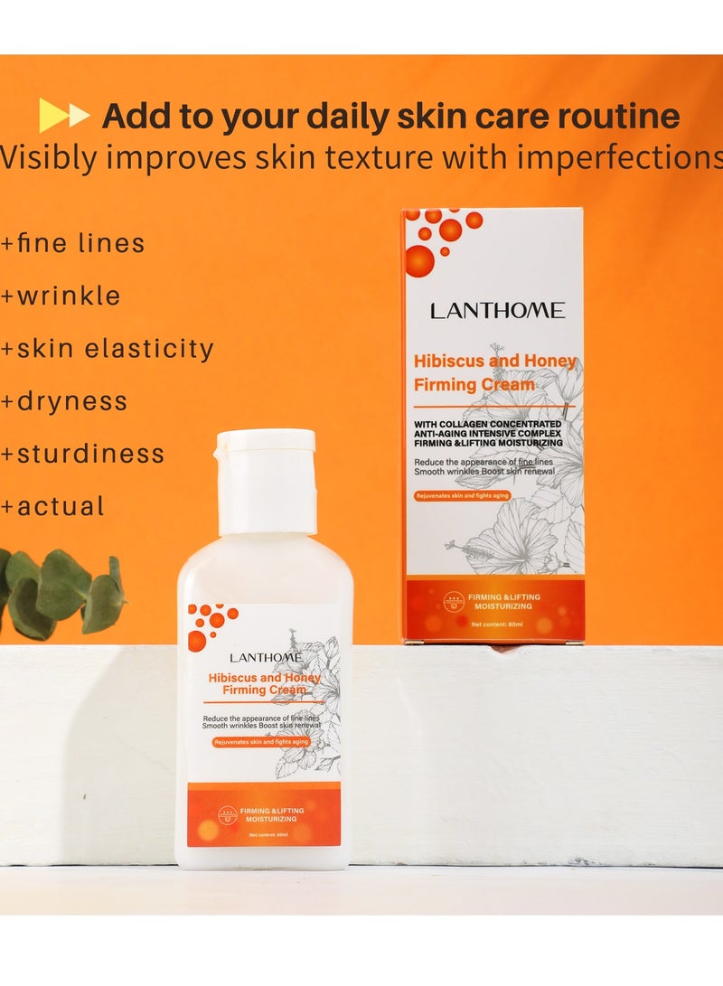 60ml Hibiscus and Honey Firming Cream Neck Firming Cream Skin Tightening Cream Skin Firming Lotion with Collagen and Hyaluronic Acid Reduces the Look of Neck Lines Tightens Firming and Smooths