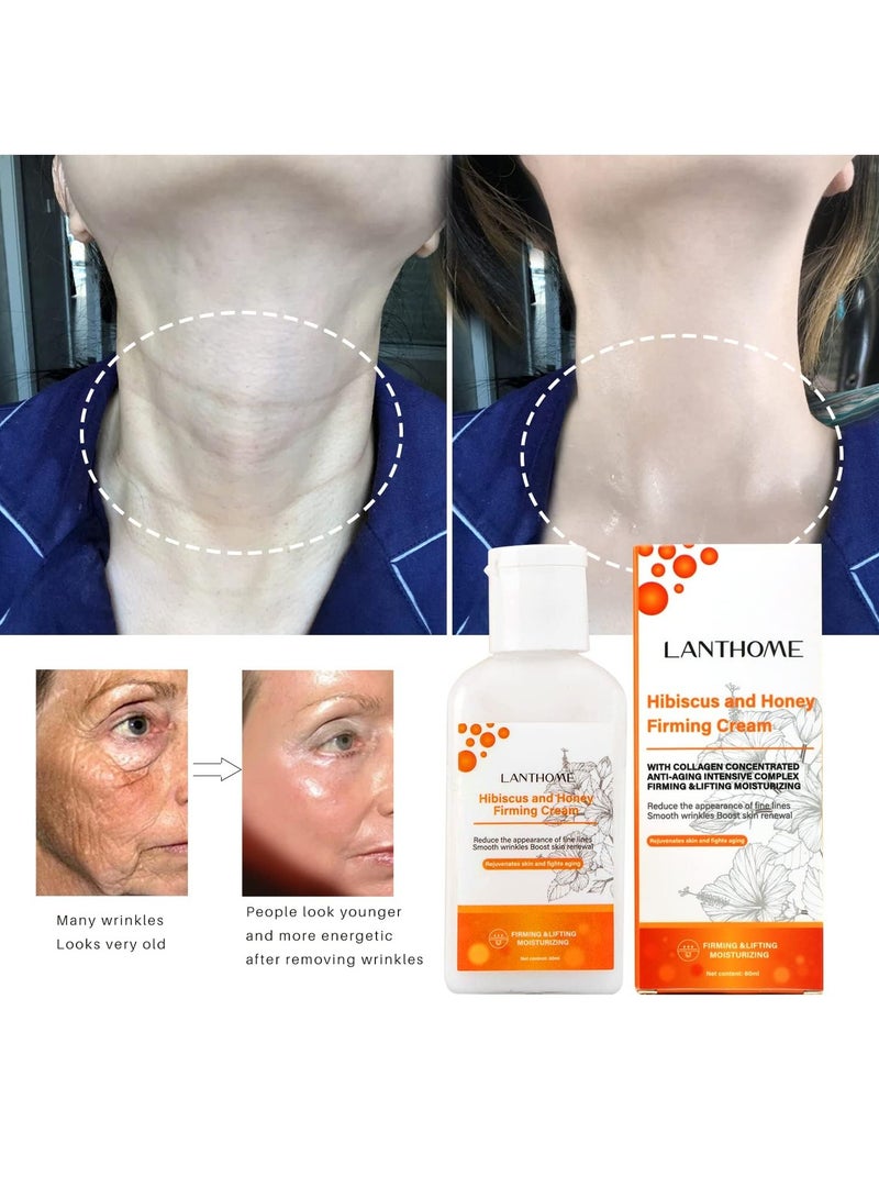 60ml Hibiscus and Honey Firming Cream Neck Firming Cream Skin Tightening Cream Skin Firming Lotion with Collagen and Hyaluronic Acid Reduces the Look of Neck Lines Tightens Firming and Smooths
