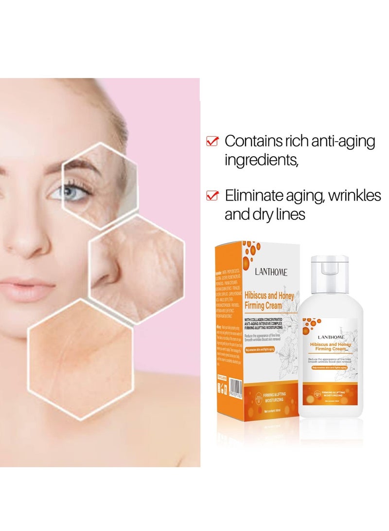 60ml Hibiscus and Honey Firming Cream Neck Firming Cream Skin Tightening Cream Skin Firming Lotion with Collagen and Hyaluronic Acid Reduces the Look of Neck Lines Tightens Firming and Smooths