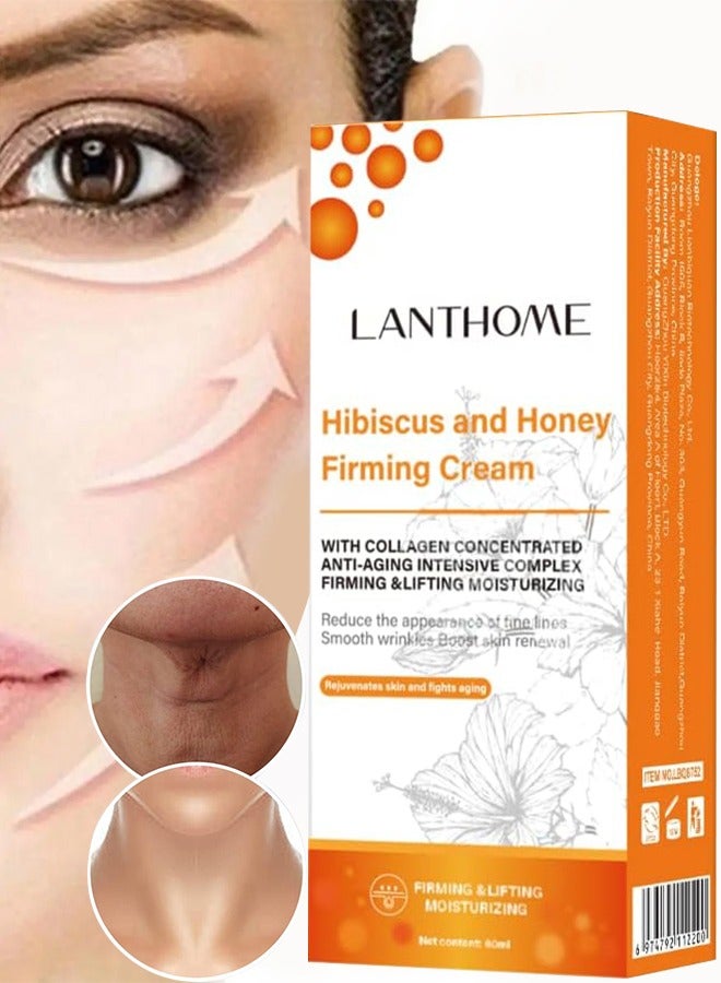 60ml Hibiscus and Honey Firming Cream Neck Firming Cream Skin Tightening Cream Skin Firming Lotion with Collagen and Hyaluronic Acid Reduces the Look of Neck Lines Tightens Firming and Smooths