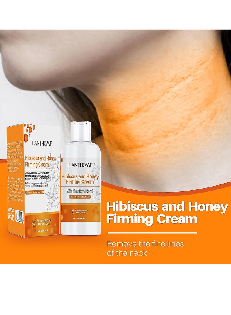 60ml Hibiscus and Honey Firming Cream Neck Firming Cream Skin Tightening Cream Skin Firming Lotion with Collagen and Hyaluronic Acid Reduces the Look of Neck Lines Tightens Firming and Smooths