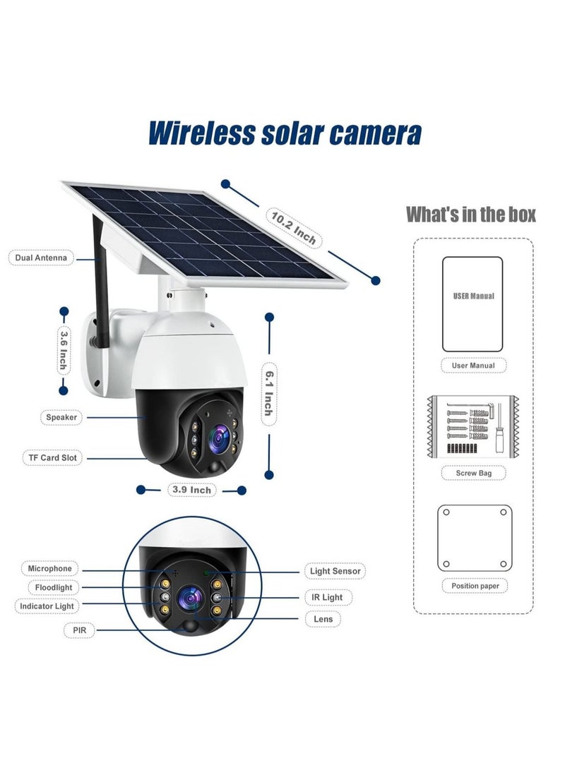 Outdoor Security Camera,Solar Powered Battery WiFi Camera Wire Free Outdoor 1080P Pan Tilt Wireless Camera PIR Motion 2 Way Audio Night Vision Cloud Storage