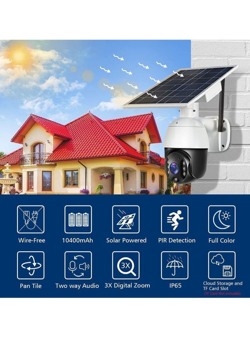 Outdoor Security Camera,Solar Powered Battery WiFi Camera Wire Free Outdoor 1080P Pan Tilt Wireless Camera PIR Motion 2 Way Audio Night Vision Cloud Storage