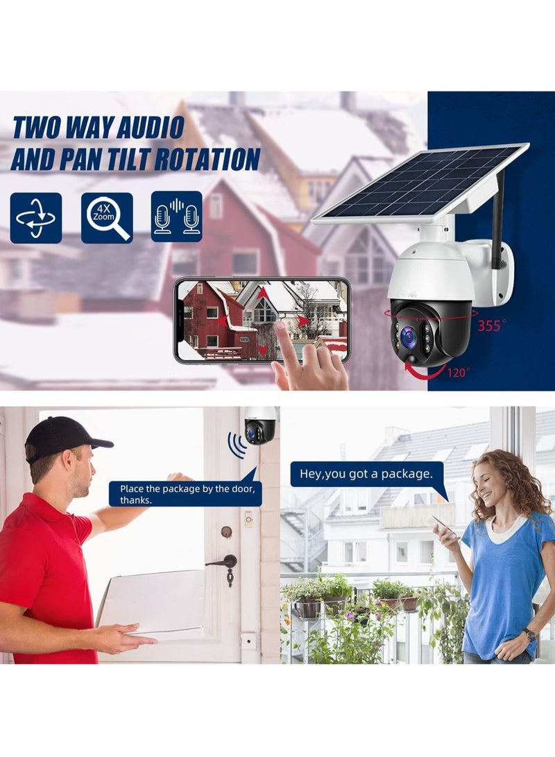 Outdoor Security Camera,Solar Powered Battery WiFi Camera Wire Free Outdoor 1080P Pan Tilt Wireless Camera PIR Motion 2 Way Audio Night Vision Cloud Storage