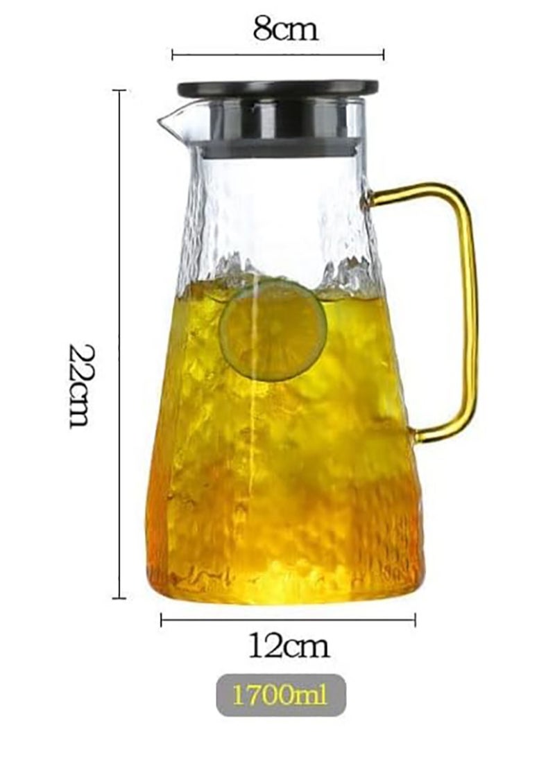 Glass Kettle with Stainless Steel Lid Transparent Glass Kettle Cold Water Kettle Juice Tea Kettle (1.7l)