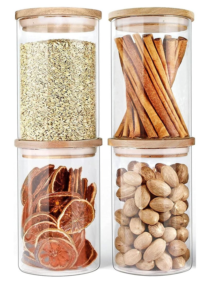 4 piece Glass Storage Jar with Bamboo Lids,Glass Airtight Canisters sets,Spice Jar, Pantry Organization and Storage Containers Ideal for Sugar, Coffee, Cookie, Candy,Cereals (1000ml/35.2 oz)