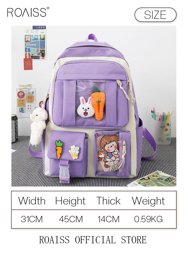 4-Piece Set of Cute Backpack Women's Bag Lightweight Elementary School Students Girls Large Capacity Children's School Bag