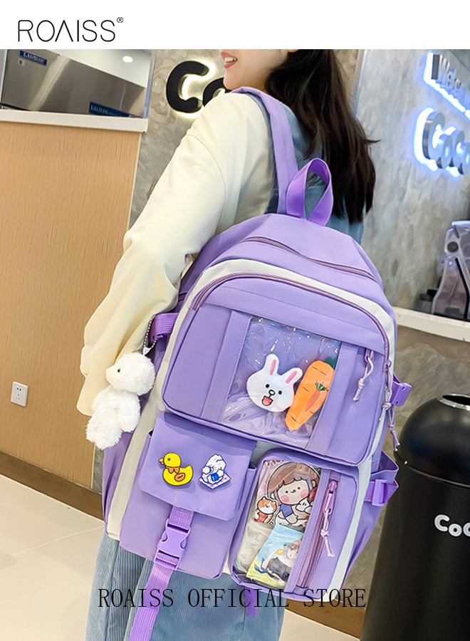 4-Piece Set of Cute Backpack Women's Bag Lightweight Elementary School Students Girls Large Capacity Children's School Bag