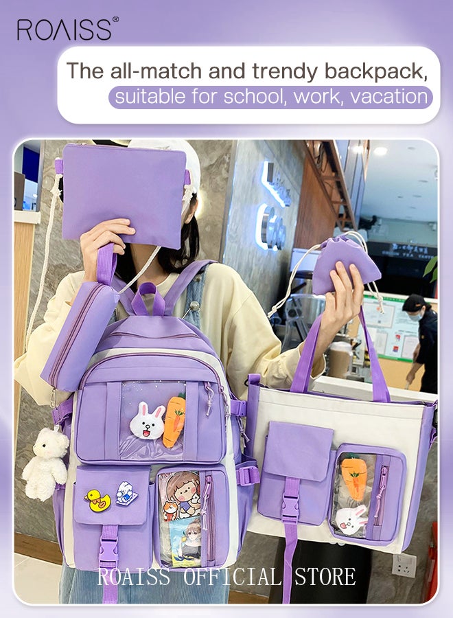 4-Piece Set of Cute Backpack Women's Bag Lightweight Elementary School Students Girls Large Capacity Children's School Bag