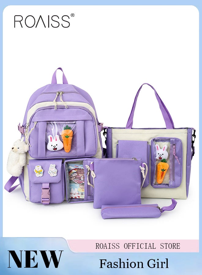 4-Piece Set of Cute Backpack Women's Bag Lightweight Elementary School Students Girls Large Capacity Children's School Bag